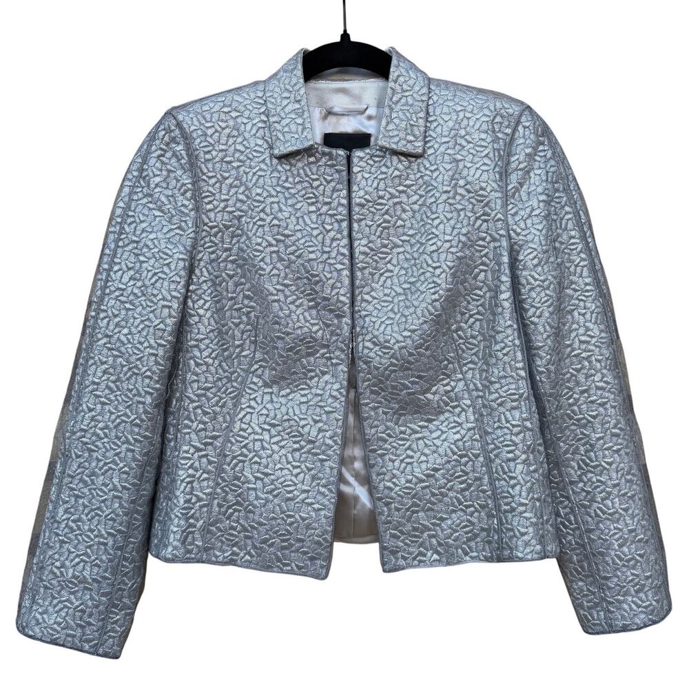 Akris Collection Champagne Gold Floral Mesh Overlay Blazer Evening Jacket Size 6